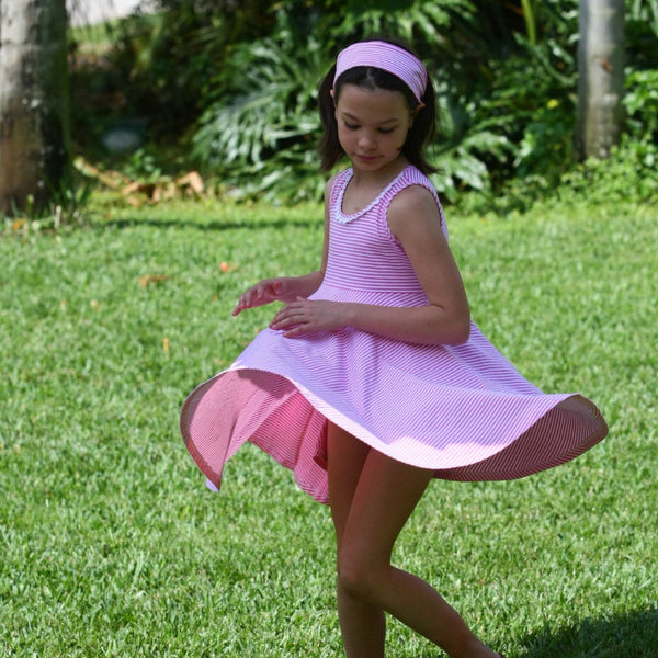 Little Cupcake Tank Full Circle Twirling Dress in Pink Stripe