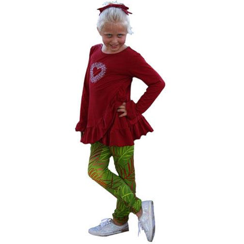 Mandy 2 PC Set Burgundy with Fallen Palms Leggings - threefriendsapparels