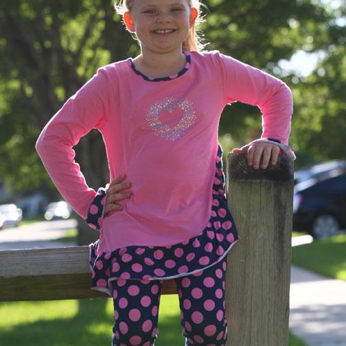 Mandy Tunic Top with Ruffle Pink and Navy Polka