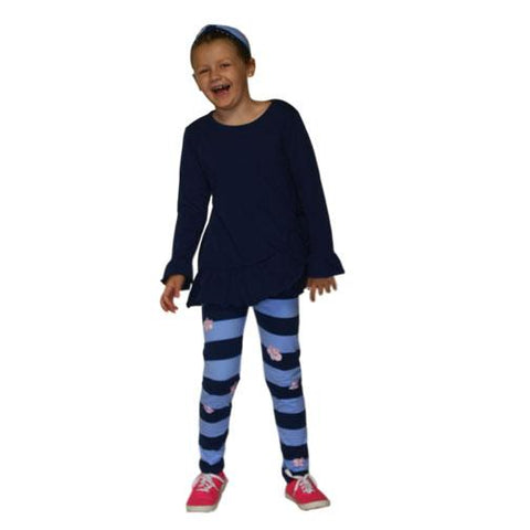 Mandy 2 PC Set Navy with Plumeria Leggings - threefriendsapparels