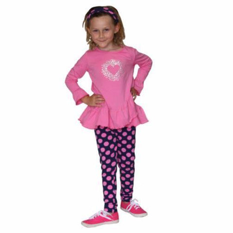 Mandy 2 PC Set Pink with Navy Polka Leggings - threefriendsapparels