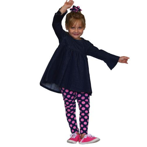 Kacey 2 Pc Set In Denim With Navy Polka Leggings