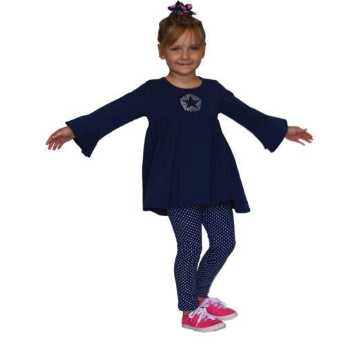Kacey 2 pc Set Navy with Navy Pin Dot Leggings