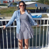 Little Cupcake Tank Full Circle Twirling Dress in Navy Stripe - threefriendsapparels