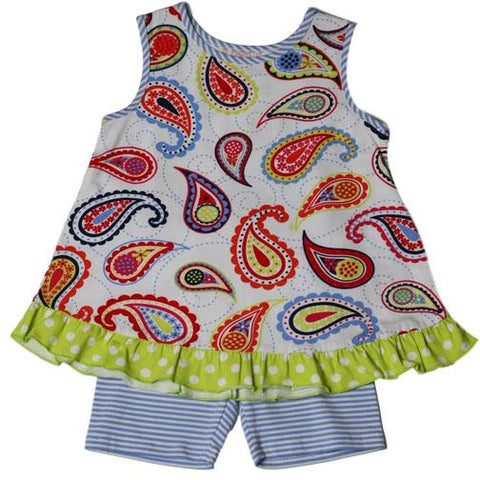 Summer 2pc Short Set Water Color Paisley/Peri Stripe - threefriendsapparels