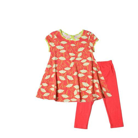 Pearl Trapeze tunic 2PC Capri Set Three Friends Flower/Coral - threefriendsapparels