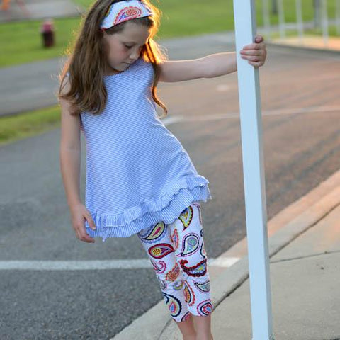 Mikki Tunic Peri Stripe with Paisley Capri Leggings - threefriendsapparels